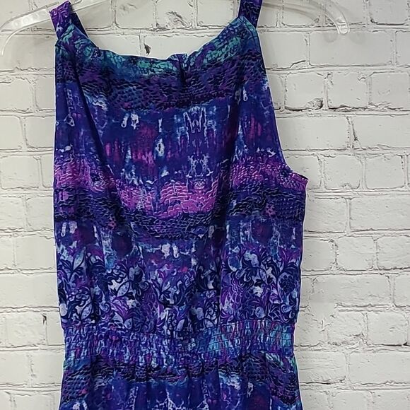 Chico's Blue Watercolor Sleeveless Halter Chiffon Dress Colorful Knee Length - Picture 4 of 11